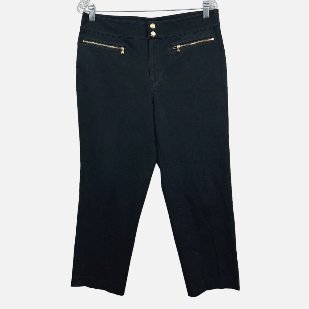 Lauren Ralph Lauren Womens Crop Pants Stretch Straight Zipper Pockets Black 10*